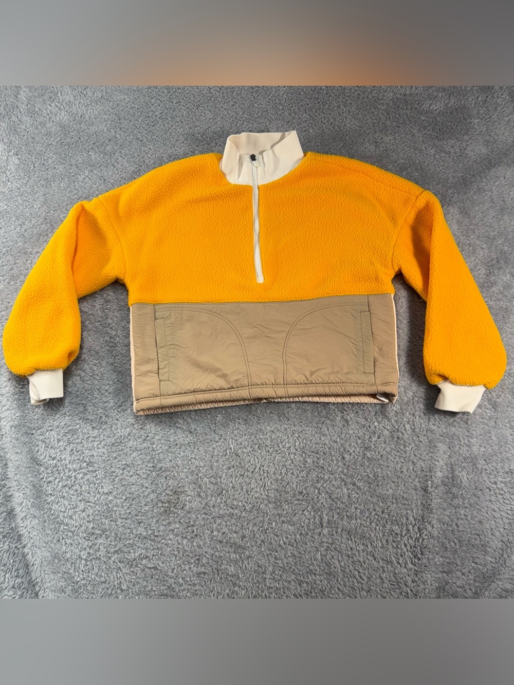 Fabletics Mallory Fleece Crop Half Zip Pullover Yellow Beige Womens Small